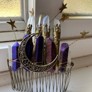 💜🖤🌜Custom Made Crystal Hair Piece🌛🖤💜